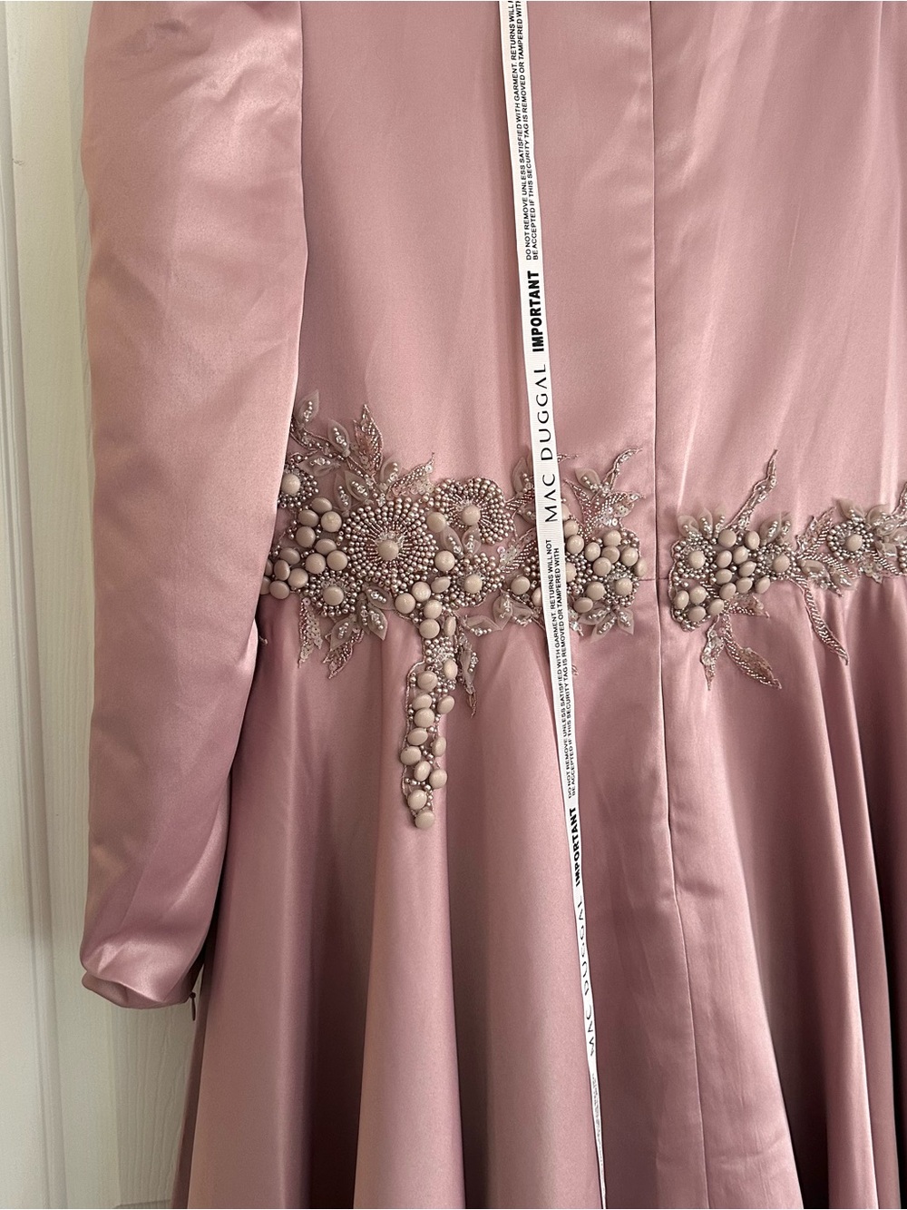 Mac Duggal Gown Dress Dusty Rose Long Sleeve Embellished Waist Evening Size 16 - Picture 11 of 15